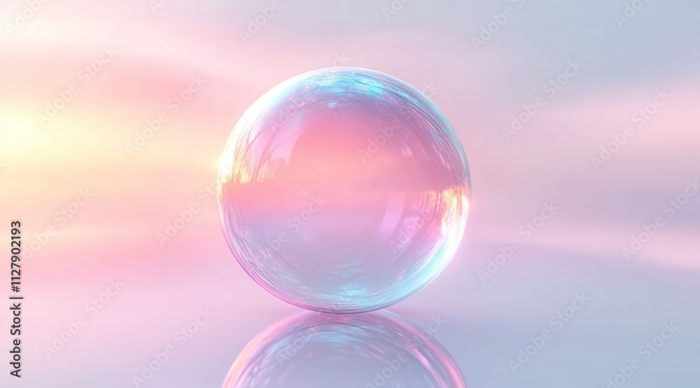 Abstract Soap Bubble Illustration on Soft Pastel Background with Light Reflections
