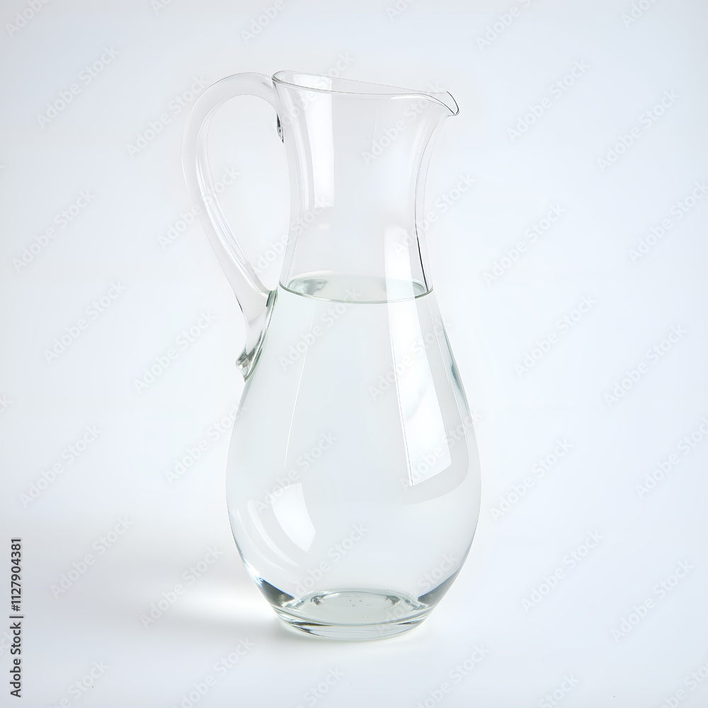 Sleek glass pitcher filled with crystal clear water on a soft background, photography of still life concept. Sleek glass pitcher filled with crystal clear water on a soft background, photography of still life concept.