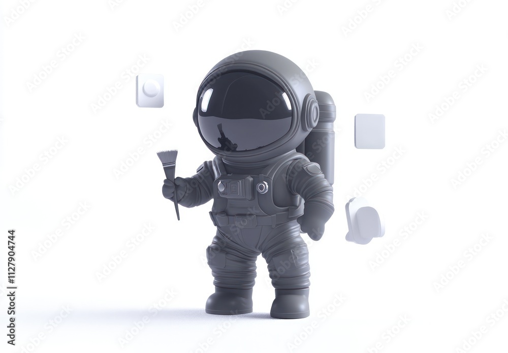 Monochrome astronaut painting with floating UI elements. Monochrome astronaut painting with floating UI elements.