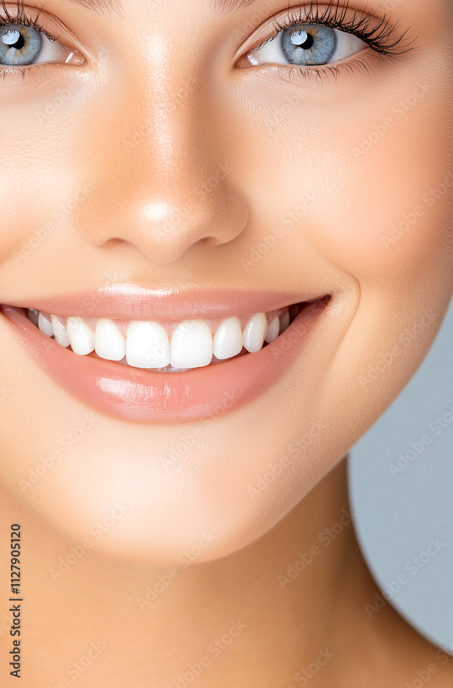 A woman with a bright smile and a clean, white smile. She has a very attractive and beautiful face