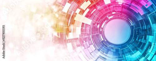 Vibrant abstract background with circular patterns in pink, blue, and white hues, creating dynamic and futuristic feel. Perfect for technology and digital themes