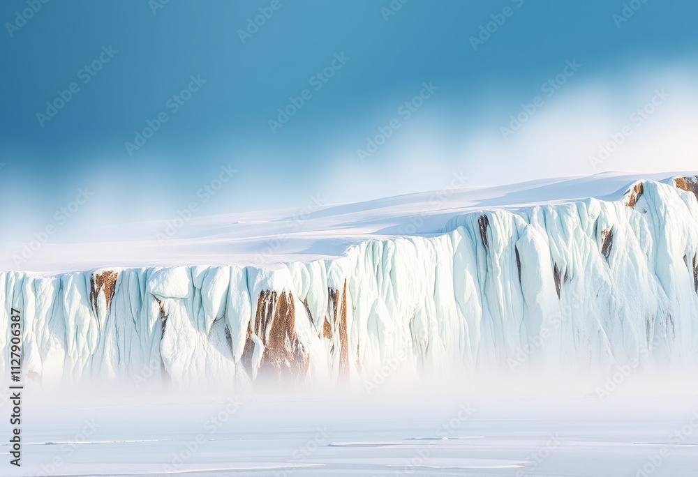 Photo of the ice wall of the Antarctic continent, an eternal wall of ice that is starting to melt due to global warming Photo of the ice wall of the Antarctic continent, an eternal wall of ice that is starting to melt due to global warming