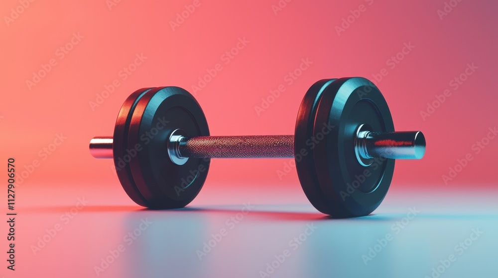 Obraz premium Realistic 3D Render of a Dumbbell Resting on a Solid Color Background with Gradient Lighting Effects