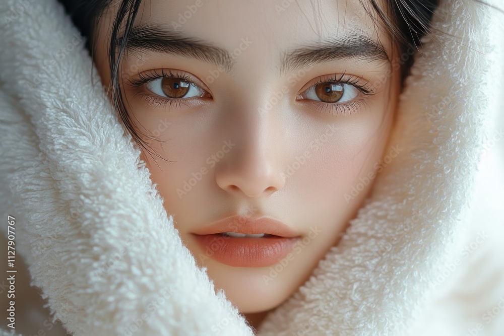 Asian Woman Beauty Image Towel Dry Skincare Body Care Esthetic Salon Natural Light Relaxed Portrait Asian Woman Beauty Image Towel Dry Skincare Body Care Esthetic Salon Natural Light Relaxed Portrait