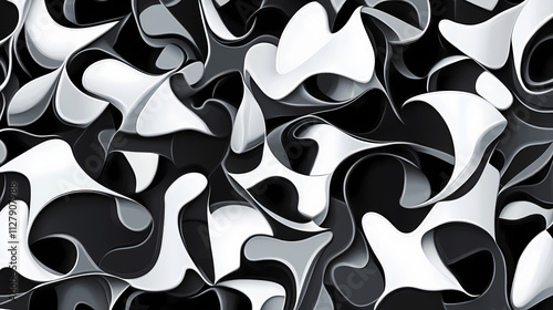 Abstract black and white tessellated curvilinear shapes. Tessellation. Illustration photo