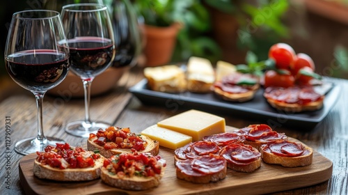 A cozy spread of wine and tapas for a delightful gathering.