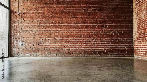Brick wall room with concrete floor and window