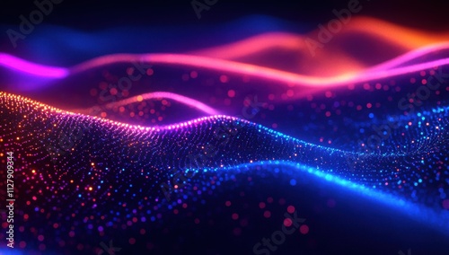 Abstract Colorful Waves of Light in a Digital Space Creating a Futuristic Aesthetic with Vibrant Neon Colors and a Sense of Motion and Depth