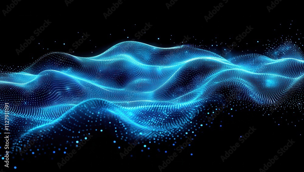 Abstract Digital Waves in Vibrant Blue Color Gradients Flowing in a Dark Background Displaying Futuristic Technology and Creative Energy Abstract Digital Waves in Vibrant Blue Color Gradients Flowing in a Dark Background Displaying Futuristic Technology and Creative Energy