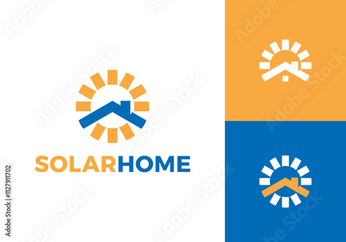 sun with home logo. solar energy and house design template	
