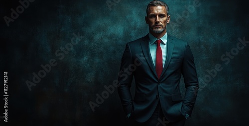 Confident Businessman in Dark Studio photo