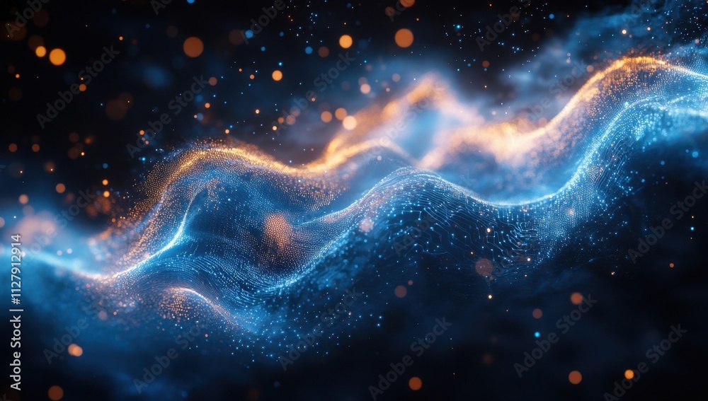 Abstract swirl of glowing particles and lights in blue and orange hues creating a mesmerizing flow, ideal for backgrounds, digital art, and creative projects. Abstract swirl of glowing particles and lights in blue and orange hues creating a mesmerizing flow, ideal for backgrounds, digital art, and creative projects.