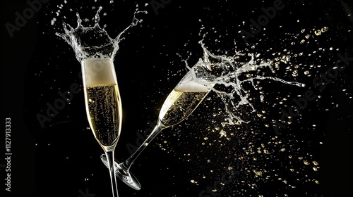 White Wine Champagne Splashing in a Glass on White Background, Sparkling Liquid Display of Elegance and Celebration.