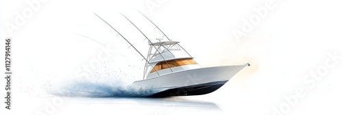 Sport Fishing Boat at Speed - Speed, freedom, adventure, luxury, aquatic.  A fast boat cutting through water. photo