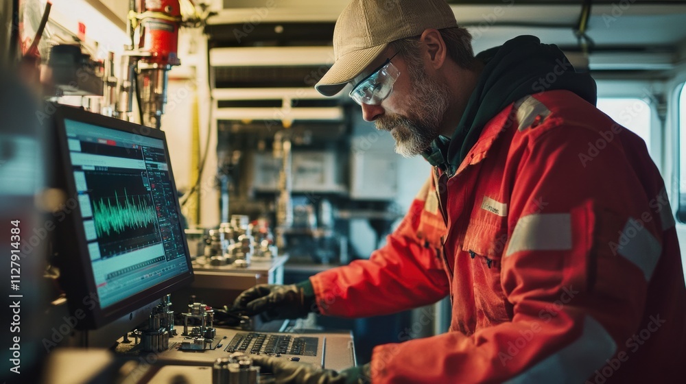 Technician optimizing computer equipment in modern workshop environment, enhancing precision and efficiency in industrial technology processes. Technician optimizing computer equipment in modern workshop environment, enhancing precision and efficiency in industrial technology processes.