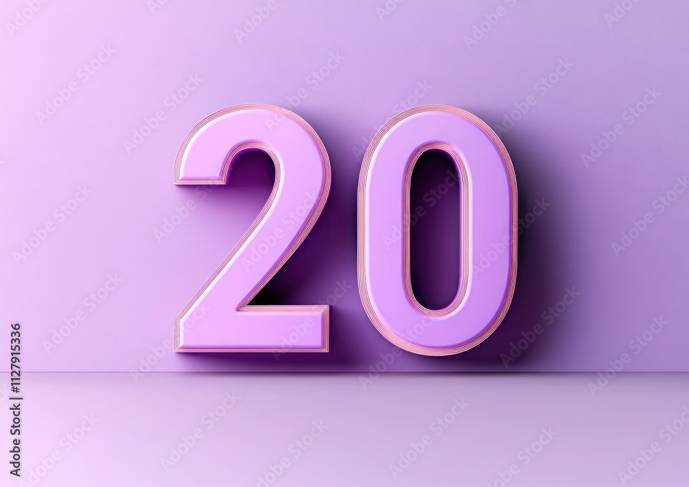 Purple number twenty on lilac background. Purple number twenty on lilac background.