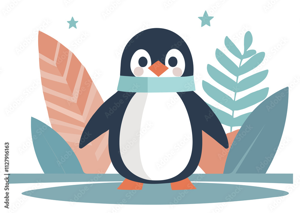 Naklejka premium マフラーをつけた赤ちゃんペンギン