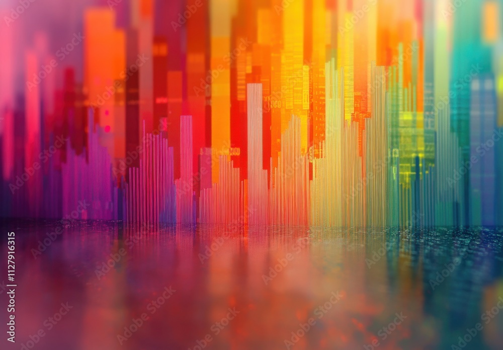 Colorful Abstract Digital Landscape with Vibrant Bars and Gradient Reflections for Creative Visuals and Backgrounds