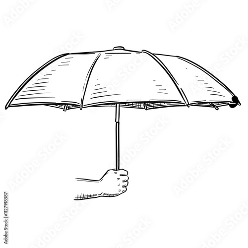 Hand Holding Umbrella Handdrawn Illustration