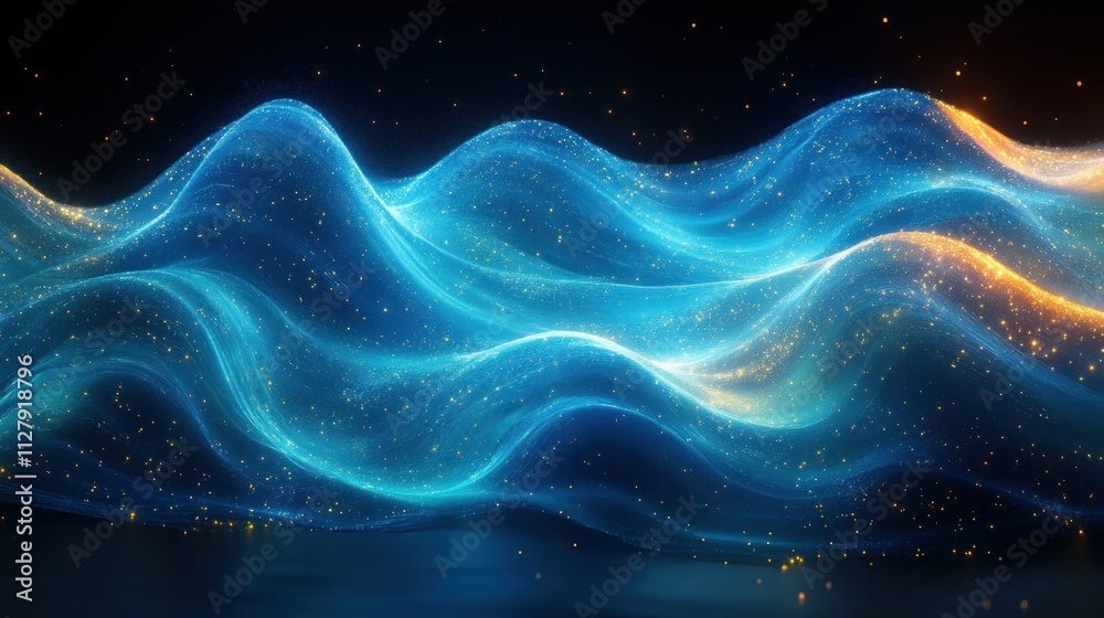 Fototapeta premium Futuristic Abstract Background Flowing Light Waves Tunnel with Glowing Neon Blue Green Dynamic Data Transfer Concept