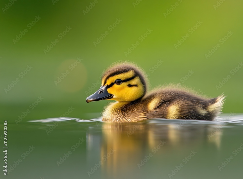 Cute mallard duckling swimming in calm water. Cute mallard duckling swimming in calm water.