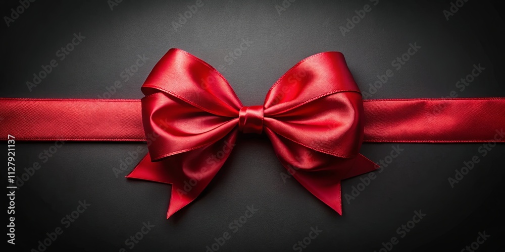 A luxurious red satin ribbon tied in a perfect bow on a dark background A luxurious red satin ribbon tied in a perfect bow on a dark background