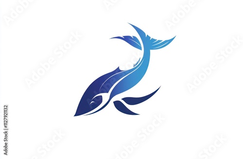 Stylized blue whale design, aquatic, photo