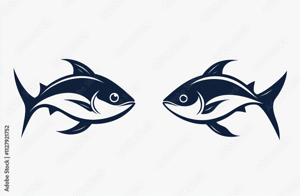 Obraz premium Two stylized tuna fish facing each other.