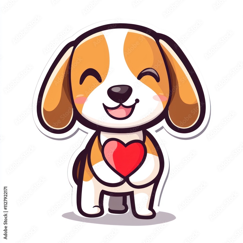 Cute beagle puppy holding a heart. Cute beagle puppy holding a heart.