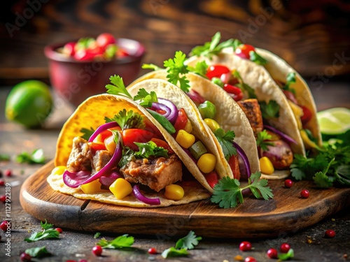 Capture epic taco shots: bold colors, luscious sauce drizzles, expert food styling for mouthwatering images. photo