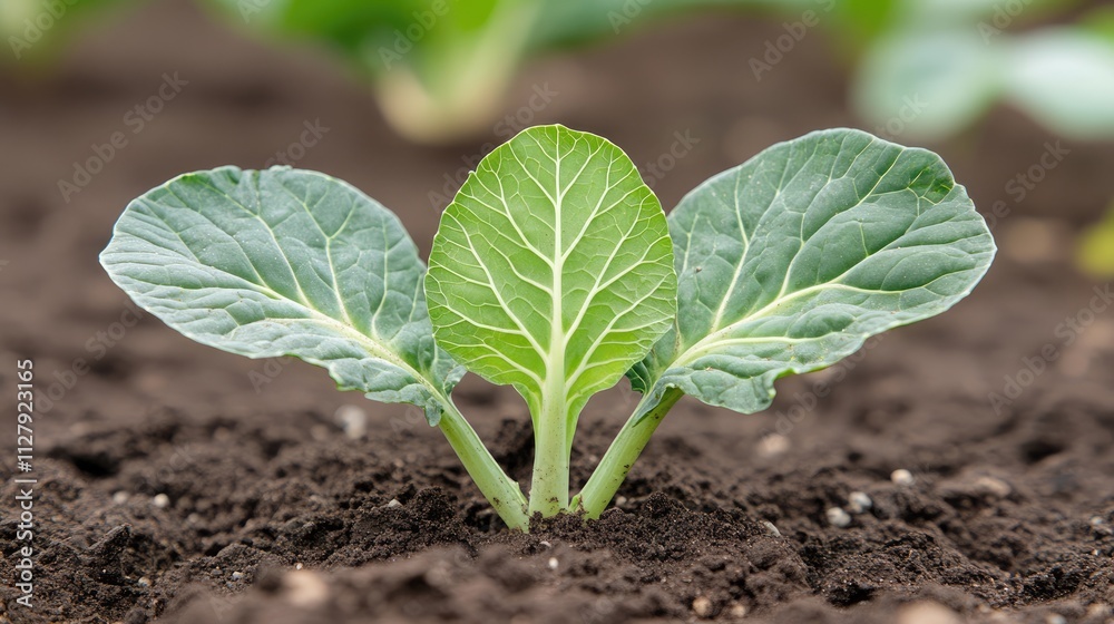 Young Cabbage Seedlings Growing in Fresh Garden Soil Young Cabbage Seedlings Growing in Fresh Garden Soil
