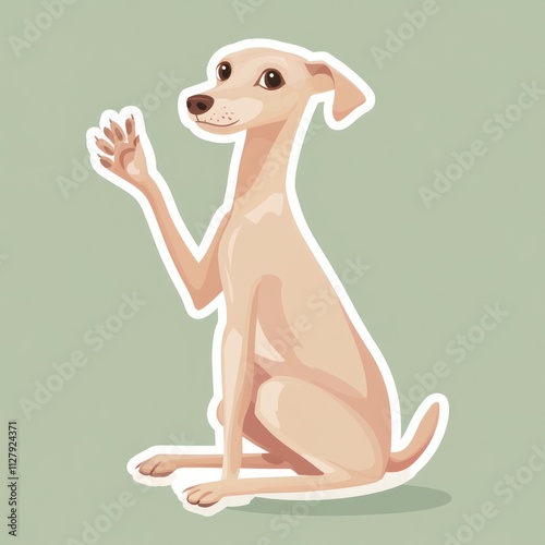 Cute Italian Greyhound puppy sitting and waving paw. photo