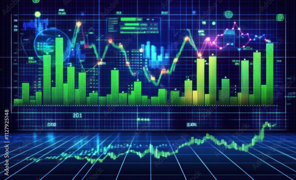 Futuristic financial data visualization with graphs and charts. Futuristic financial data visualization with graphs and charts.
