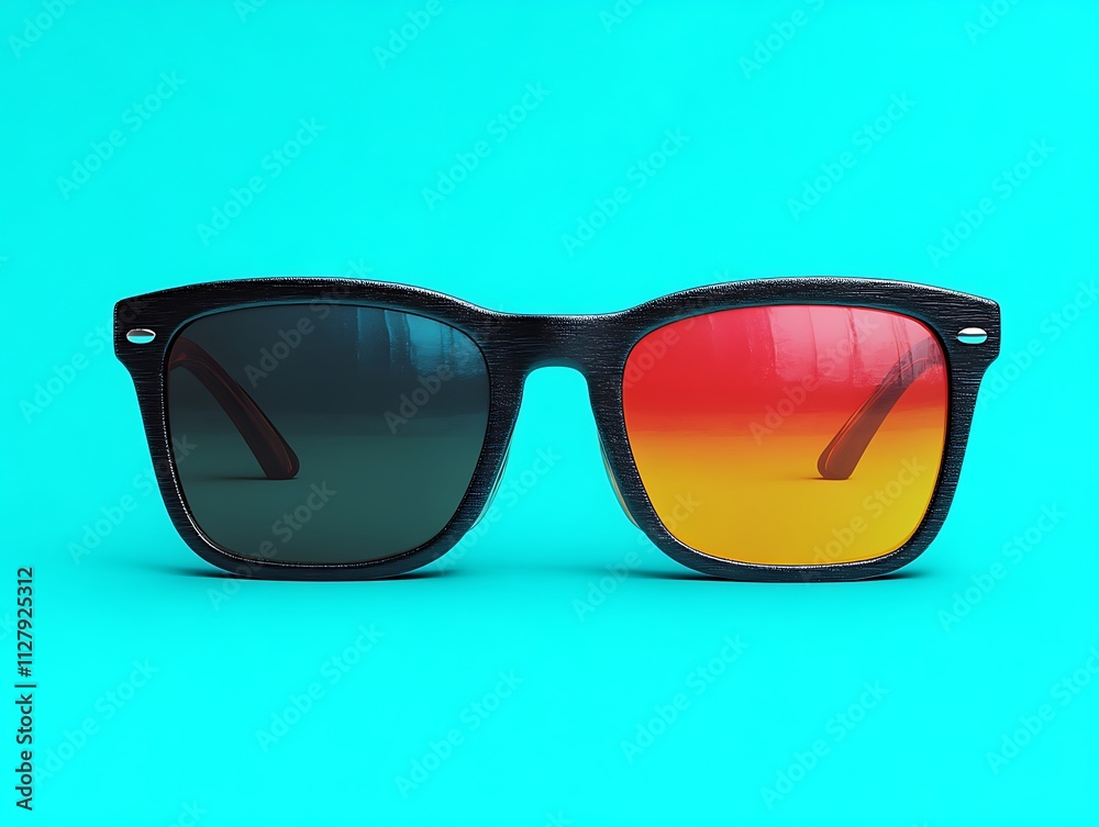 Stylish Sunglasses with Gradient Lenses on Turquoise Background Stylish Sunglasses with Gradient Lenses on Turquoise Background
