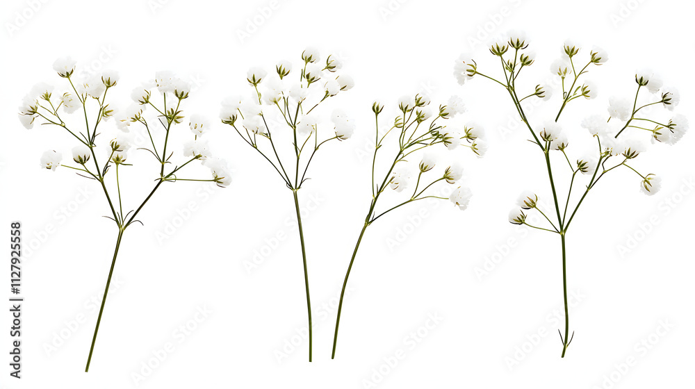 Set of small white gypsophila flowers isolated on white or transparent background Set of small white gypsophila flowers isolated on white or transparent background