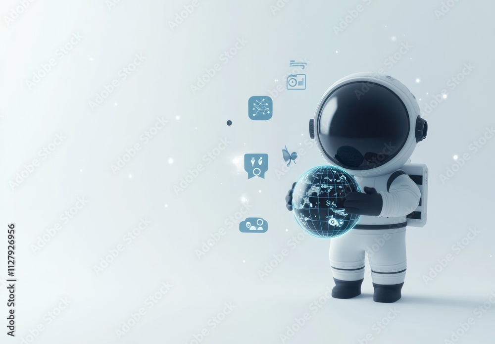 Astronaut holding digital Earth globe. Astronaut holding digital Earth globe.