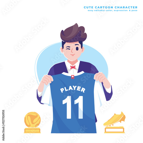 football player transfer cute cartoon character