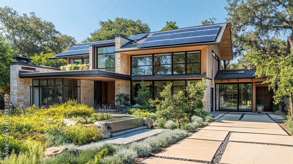 Modern residence with solar panels installed