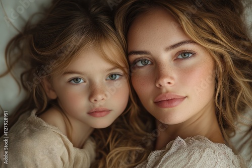 Elderly Mom and Young Daughter Hugging and Smiling at Home in Cozy Family Scene