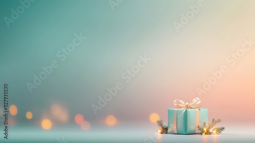 Festive small gift box with intricate details resting on a soft surface cozy environment holiday theme ambient lighting close-up perspective for a whimsical touch