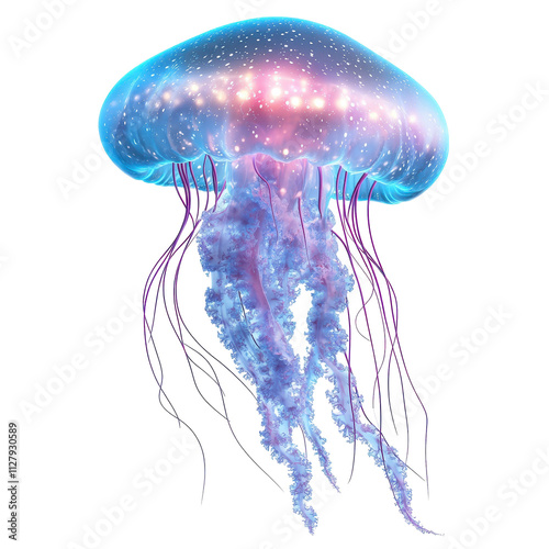 A vibrant jellyfish floating gracefully underwater. transparent background
