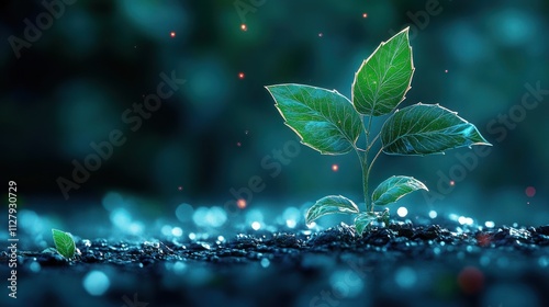 Digital Transformation and Growth of Nature and Technology Through a Seedling on a Circuit Board photo