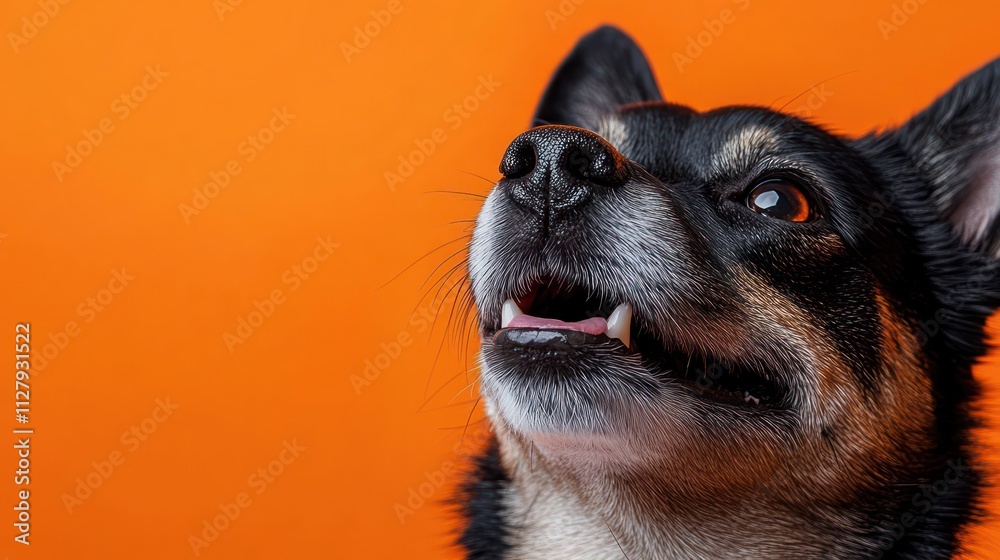 Smiling Shiba Inu Dog Close-up on Warm Orange Background Happy Cute Portrait Smiling Shiba Inu Dog Close-up on Warm Orange Background Happy Cute Portrait