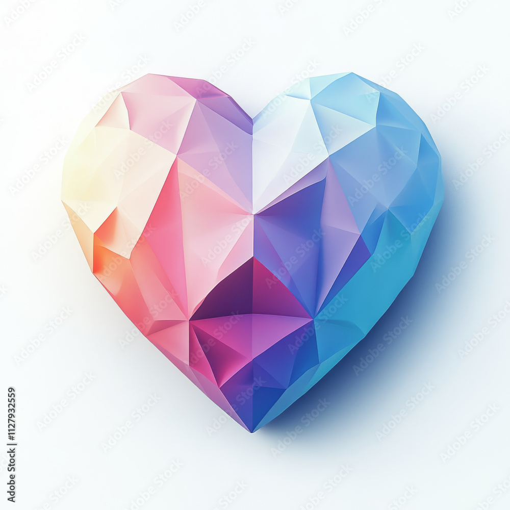 Geometric Heart: Low Poly, Pastel, Minimalist, 3D Rendering Geometric Heart: Low Poly, Pastel, Minimalist, 3D Rendering