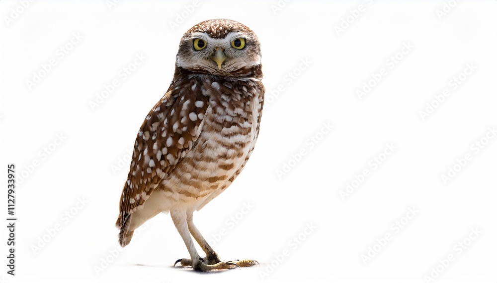 Burrowing Owl Posing Against White Background Burrowing Owl Posing Against White Background