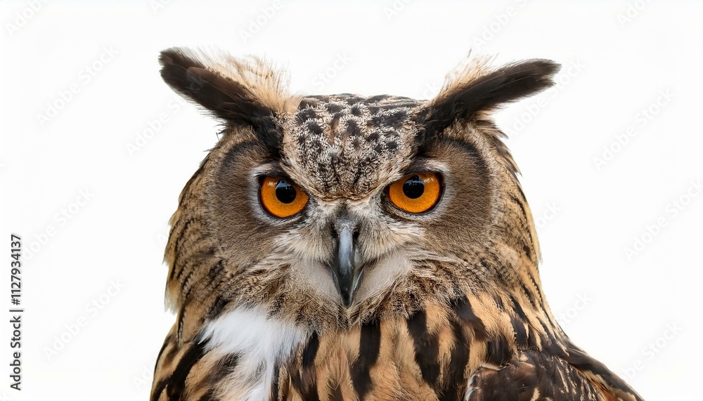 Majestic Eurasian Eagle Owl with piercing orange eyes. Majestic Eurasian Eagle Owl with piercing orange eyes.