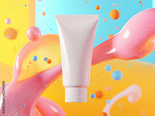 Minimalistic White Skincare Tube with Clean Design, Ideal for Cream, Lotion, or Serum, Isolated on Neutral Background, Perfect for Beauty and Personal Care Branding or Product Packaging photo