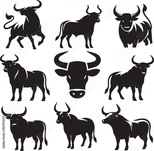 Bulls  horns set silhouette vector art with white background, Bulls vector illustration design
