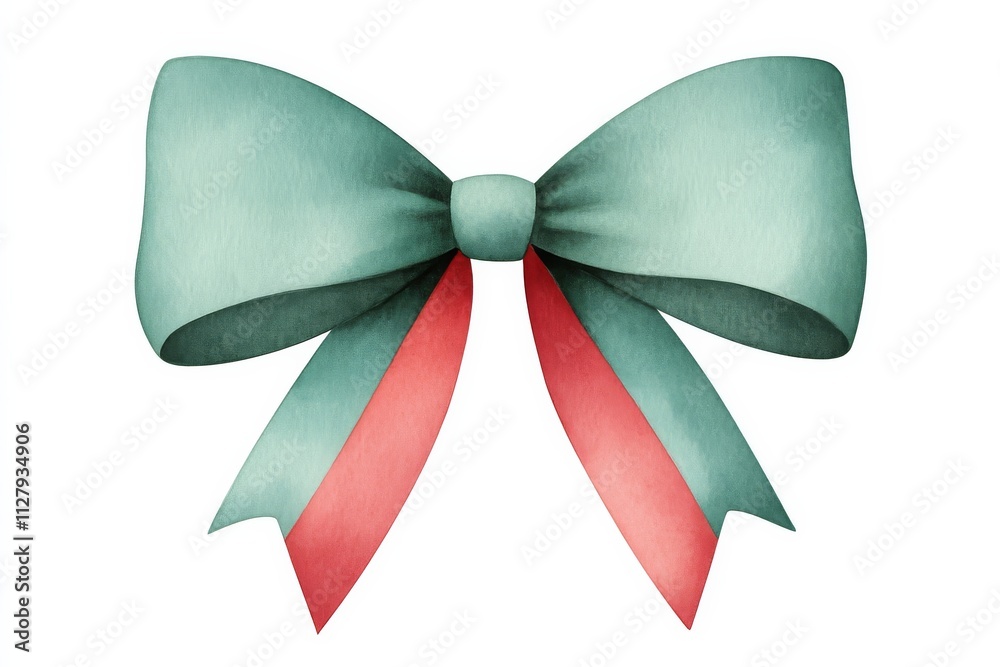 A festive green and red bow with a soft, elegant appearance, perfect for gift wrapping or holiday decorations. A festive green and red bow with a soft, elegant appearance, perfect for gift wrapping or holiday decorations.