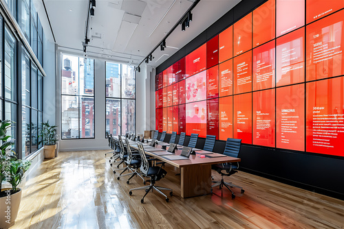 A vibrant image of a conference room wall fil photo